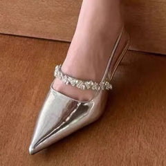 Designer Comfortable Shallow Pointed Toe Slip-on Mid-heel Sandals