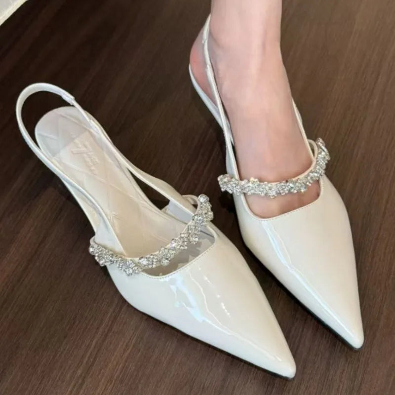 Designer Comfortable Shallow Pointed Toe Slip-on Mid-heel Sandals