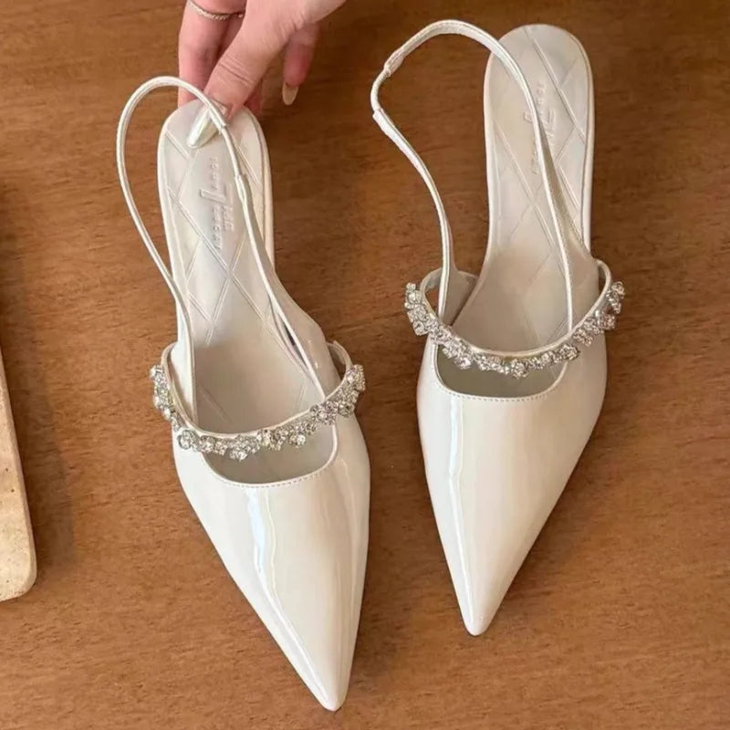 Designer Comfortable Shallow Pointed Toe Slip-on Mid-heel Sandals