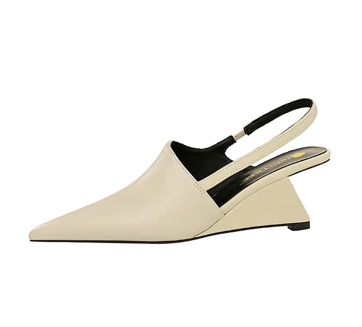 Designer Wedge Heels Shoes Hollow Back Strap Pointed Tip Pumps Sandals