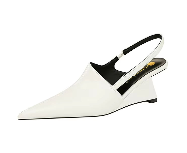 Designer Wedge Heels Shoes Hollow Back Strap Pointed Tip Pumps Sandals