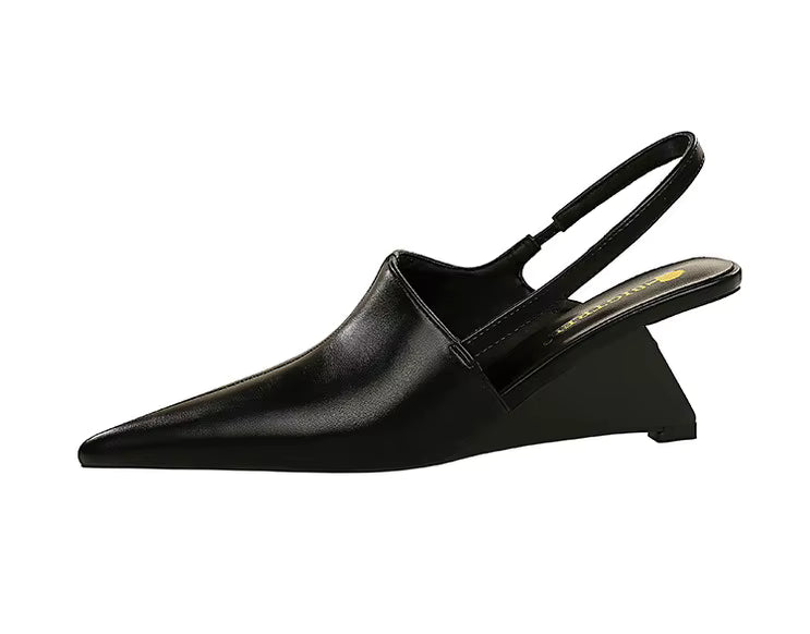 Designer Wedge Heels Shoes Hollow Back Strap Pointed Tip Pumps Sandals
