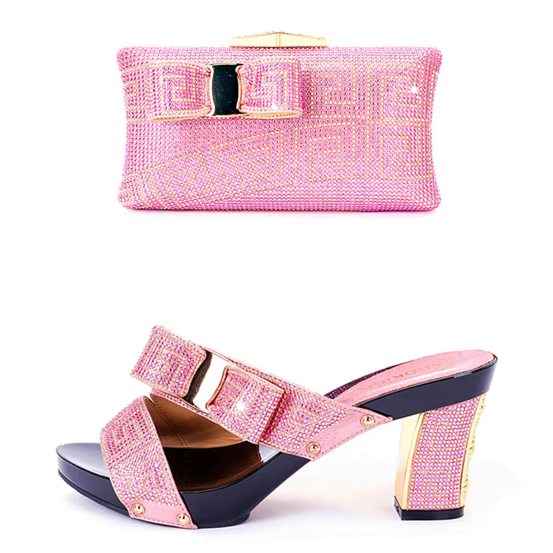 Diamond Bow Wallet High-Heeled Slippers Crystal Shoe Bag set