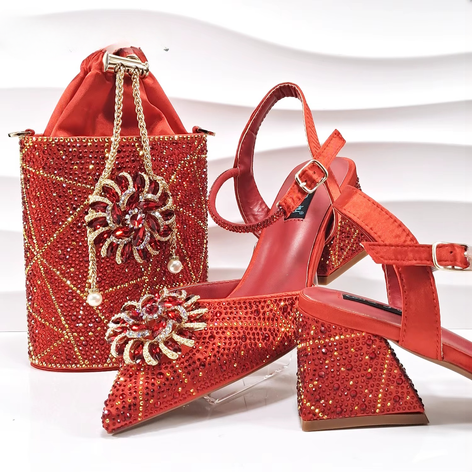 Geometric Diamond Oval Stand Bag Buckle Strap High Square Heels