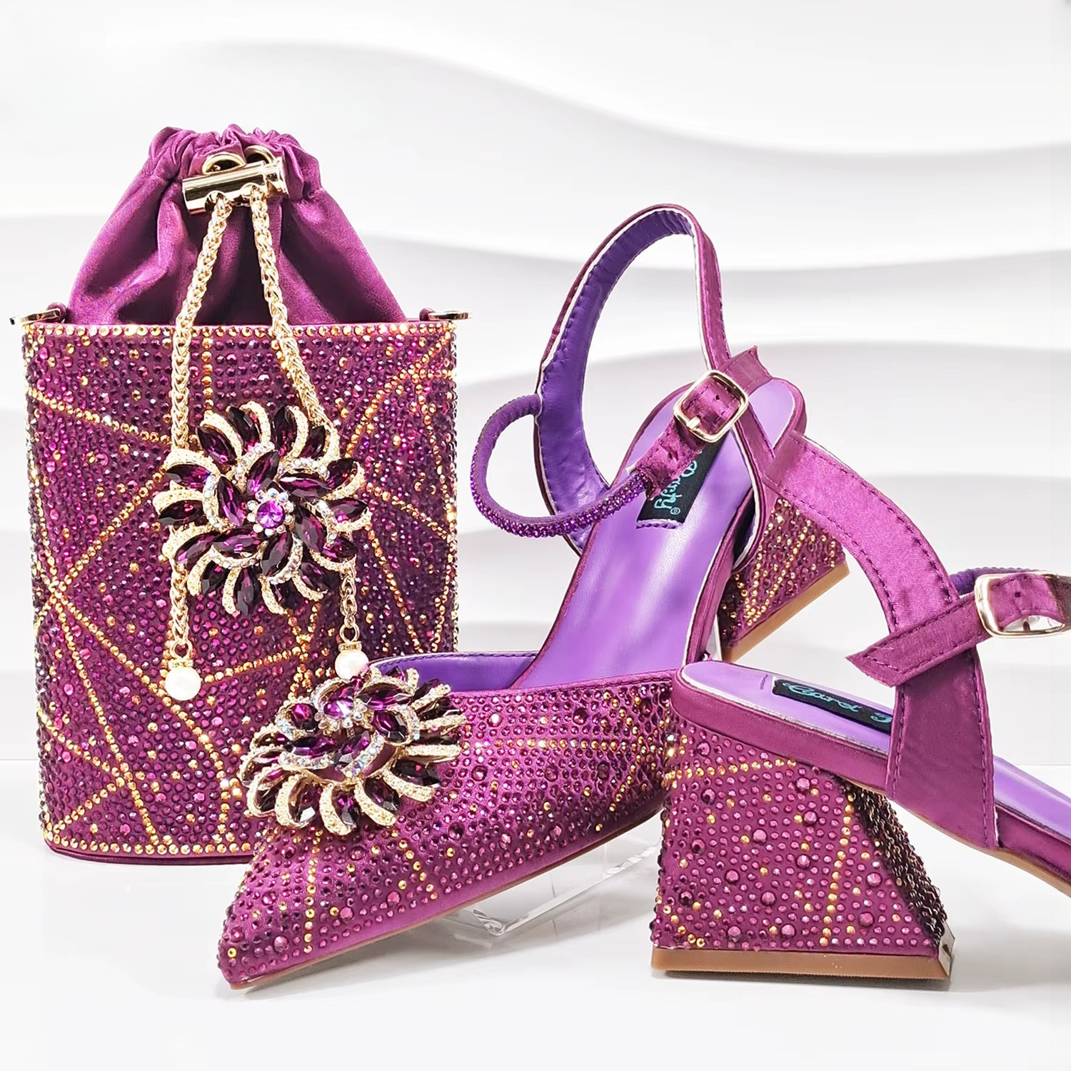 Geometric Diamond Oval Stand Bag Buckle Strap High Square Heels
