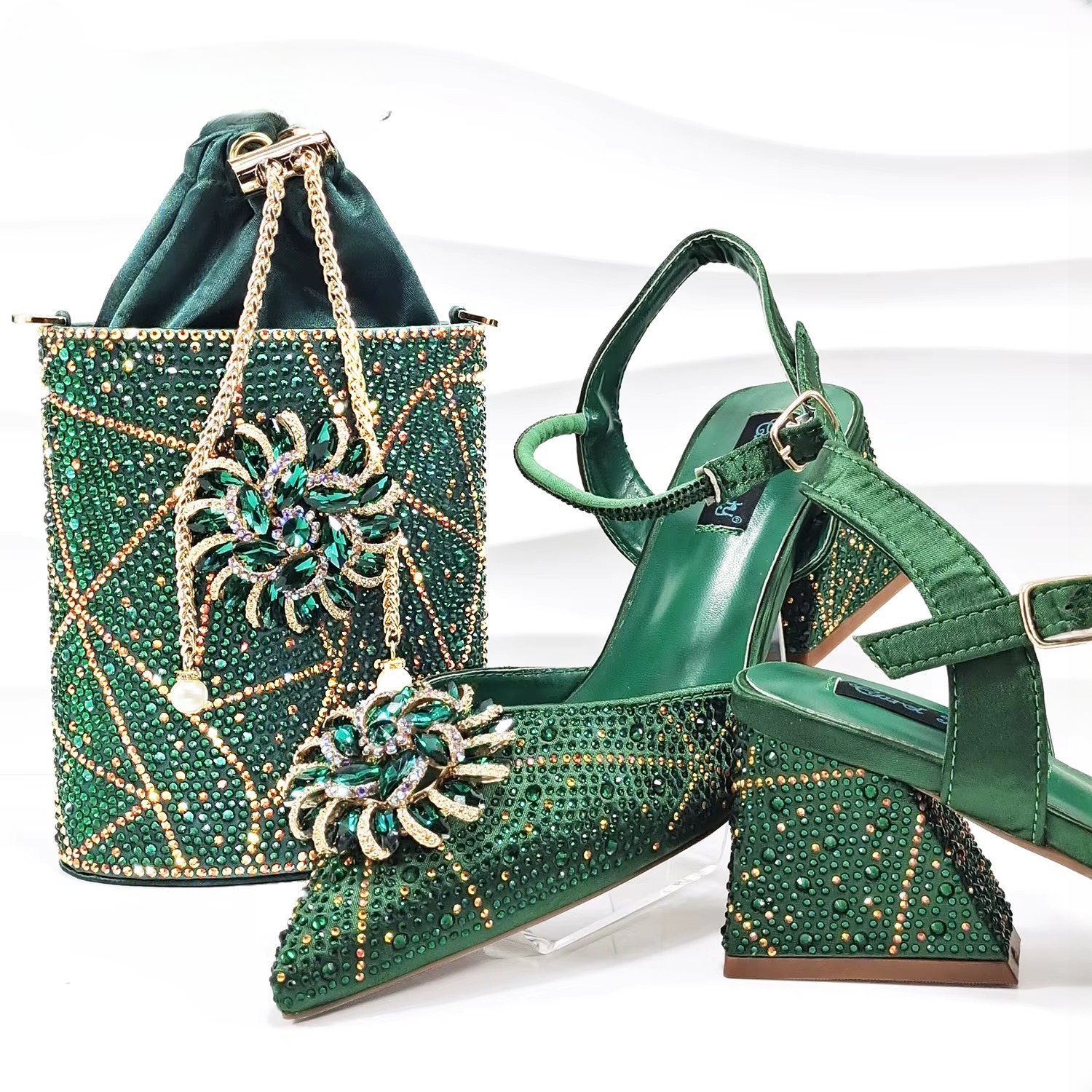 Geometric Diamond Oval Stand Bag Buckle Strap High Square Heels