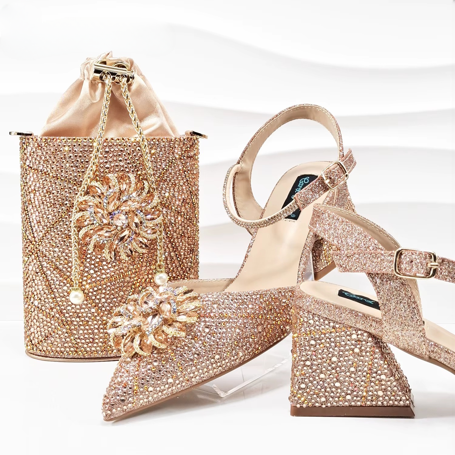 Geometric Diamond Oval Stand Bag Buckle Strap High Square Heels