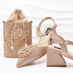 Geometric Diamond Oval Stand Bag Buckle Strap High Square Heels