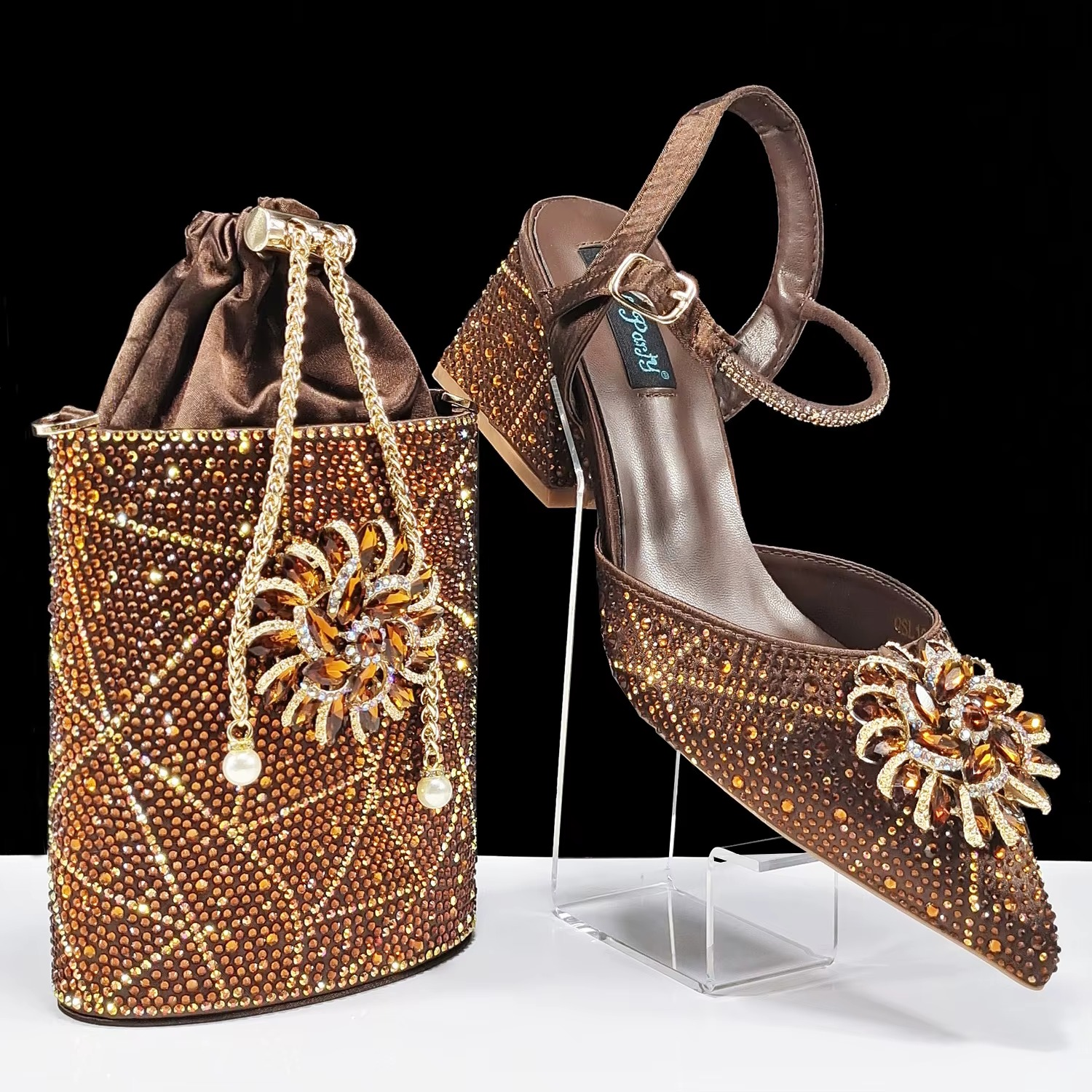 Geometric Diamond Oval Stand Bag Buckle Strap High Square Heels