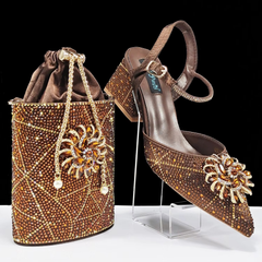 Geometric Diamond Oval Stand Bag Buckle Strap High Square Heels