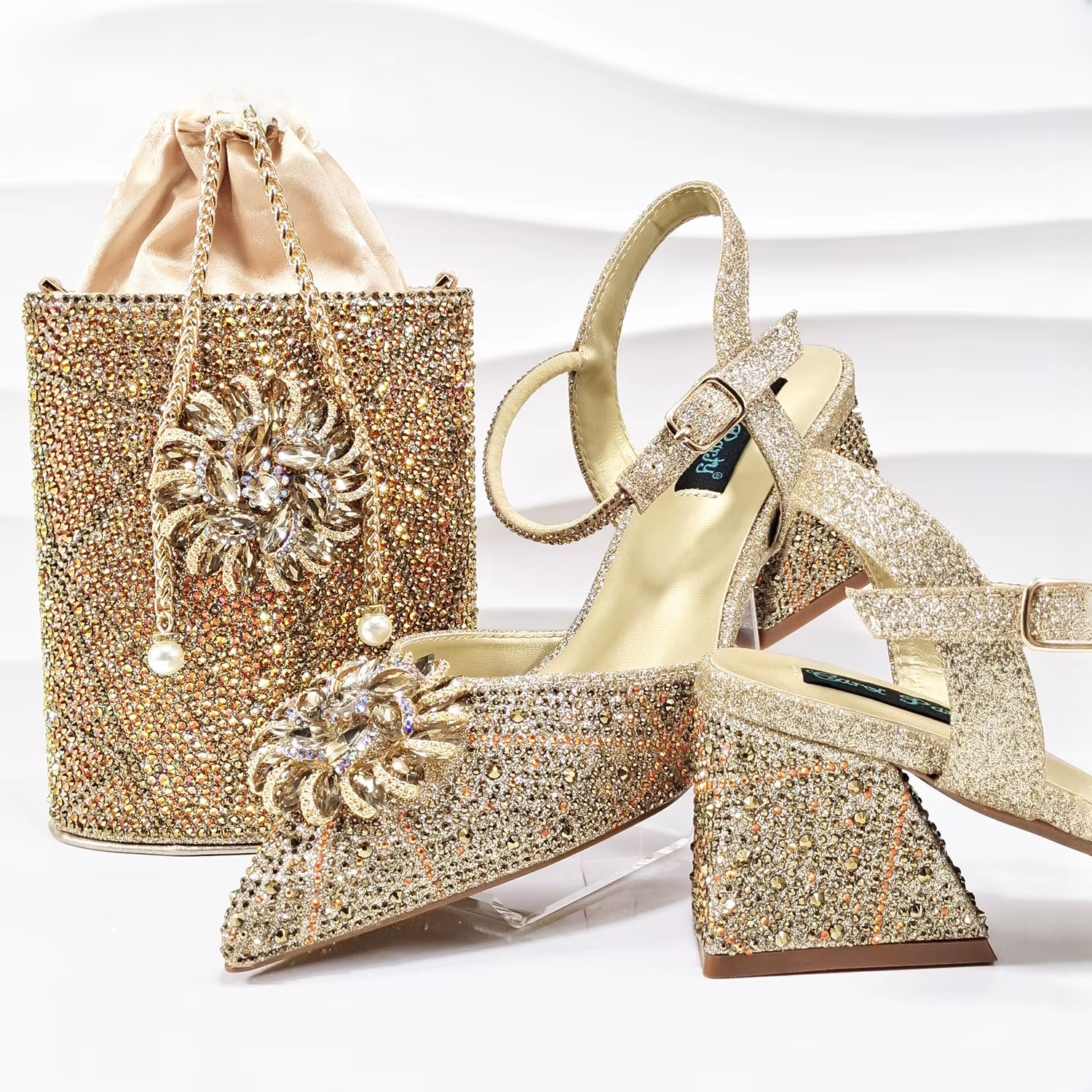 Geometric Diamond Oval Stand Bag Buckle Strap High Square Heels