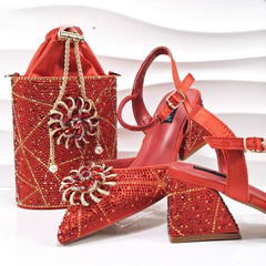 Geometric Diamond Oval Stand Bag Buckle Strap High Square Heels
