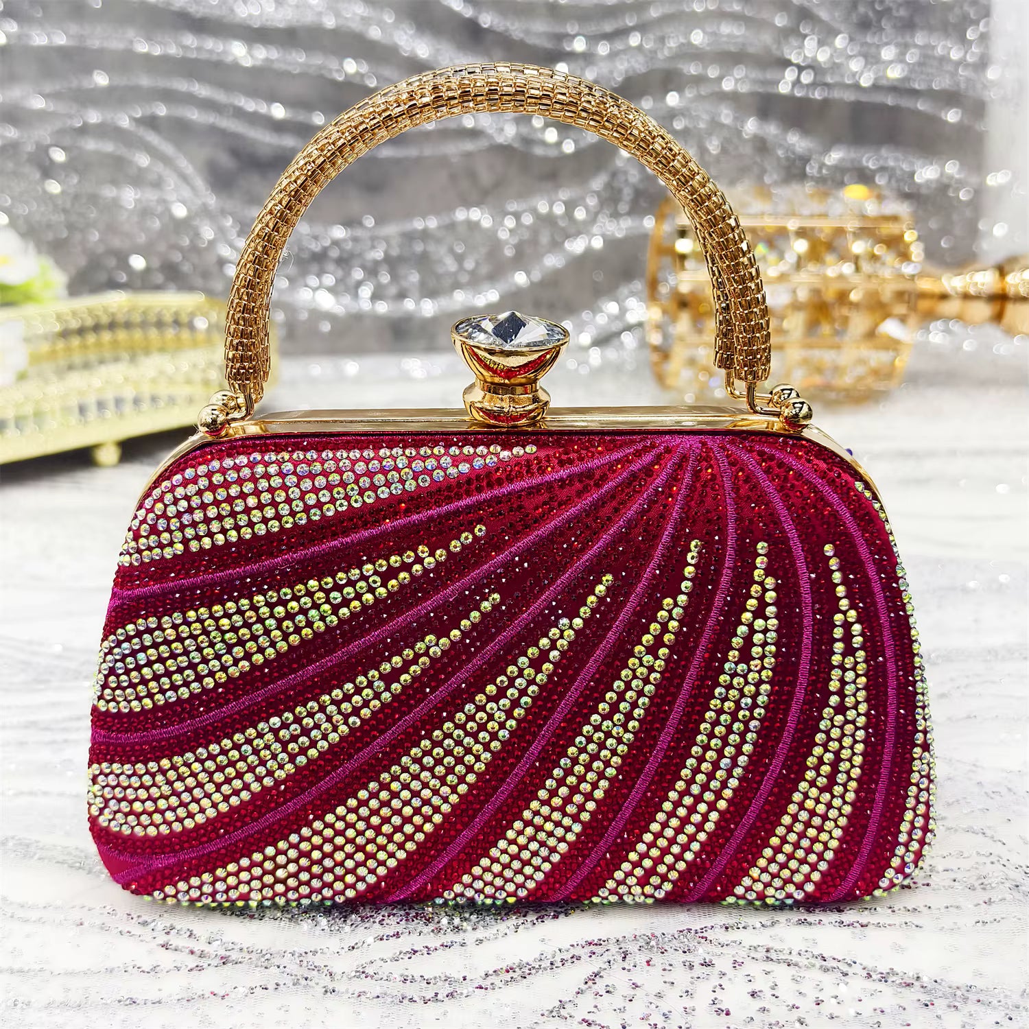 Diamond Studded Pointed Toe Party High Heels Gorgeous Shoes and Bag