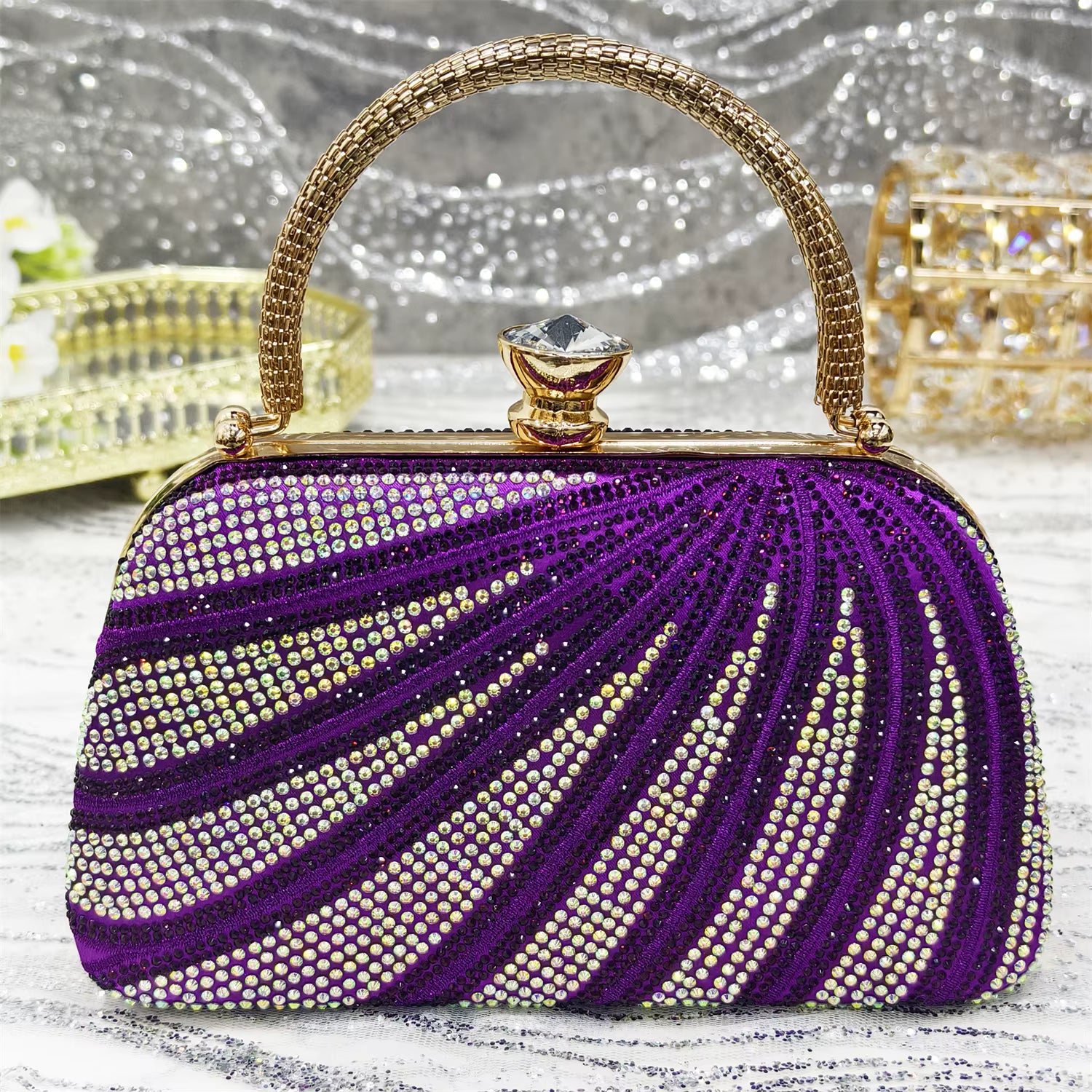 Diamond Studded Pointed Toe Party High Heels Gorgeous Shoes and Bag