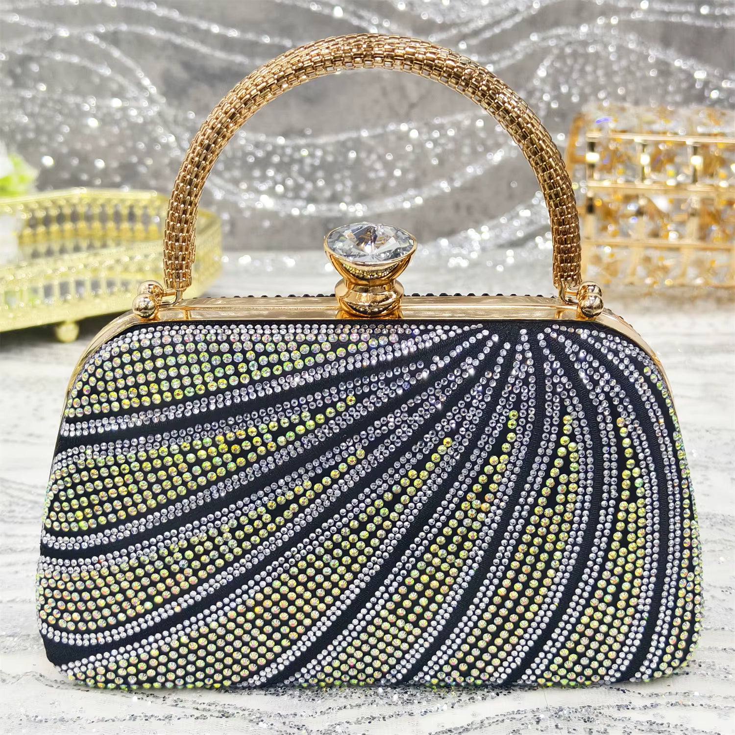 Diamond Studded Pointed Toe Party High Heels Gorgeous Shoes and Bag