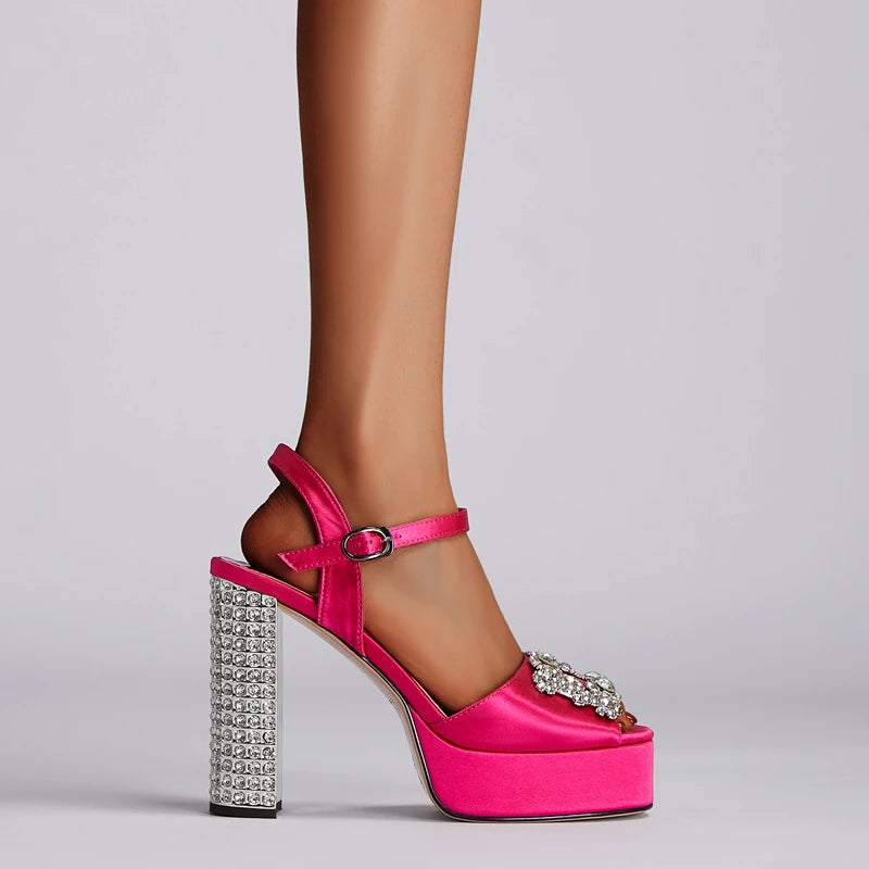 Diamond Thick Sole Waterproof Platform Open Toe Fish Mouth High Heel Sandals