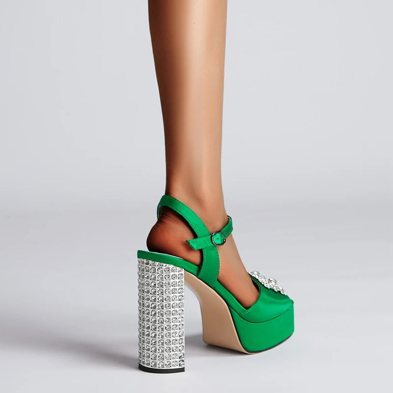 Diamond Thick Sole Waterproof Platform Open Toe Fish Mouth High Heel Sandals