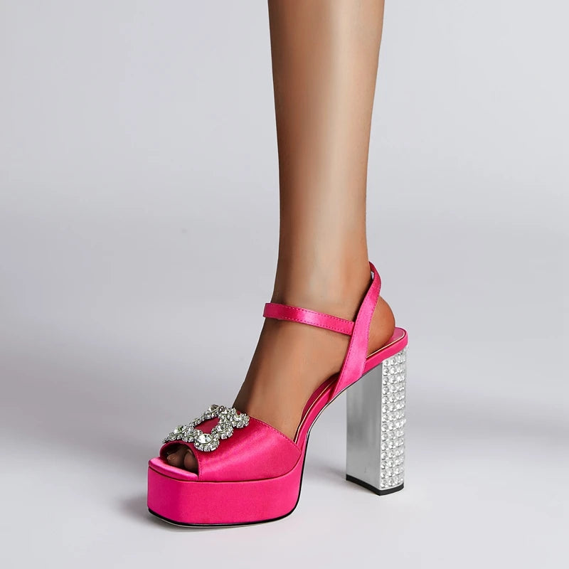 Diamond Thick Sole Waterproof Platform Open Toe Fish Mouth High Heel Sandals
