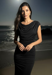 Draped A Line Maxi Dress Black