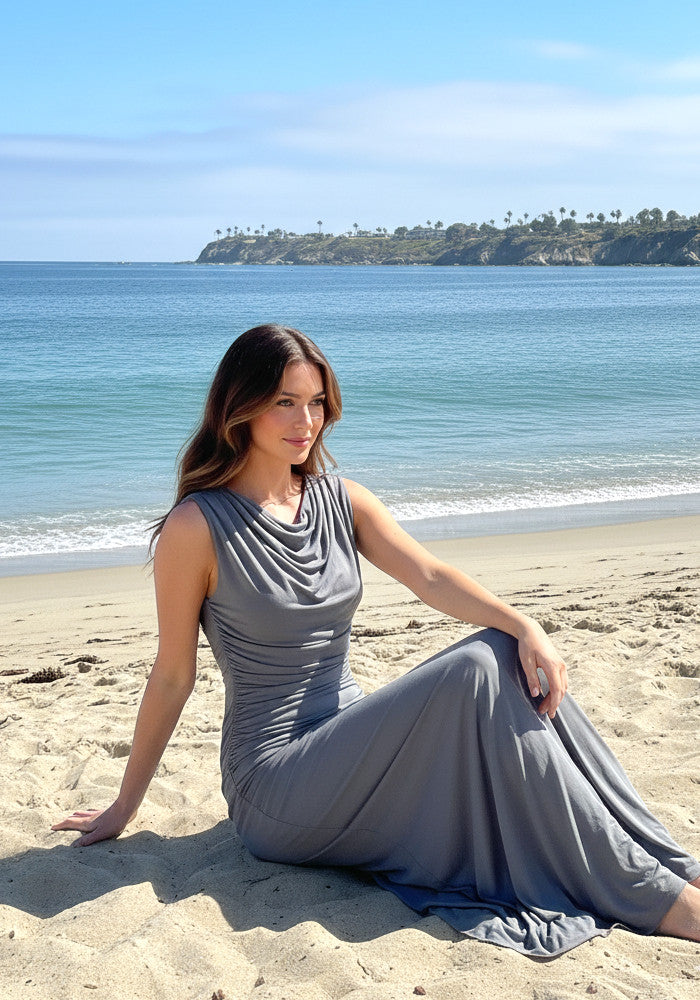 Draped A Line Maxi Dress Grey