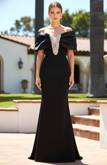 Draped Bardot Crystal Embellished Maxi Dress Black