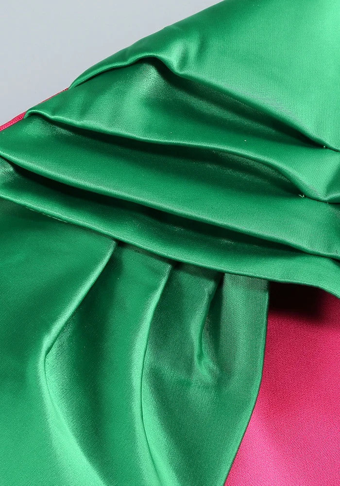 Draped Bardot Maxi Dress Green Hot Pink
