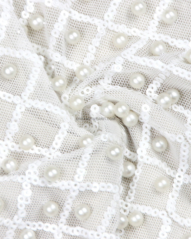 Draped Bardot Pearl Maxi Dress White