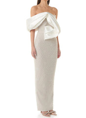 Draped Bardot Pearl Maxi Dress White