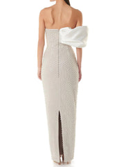 Draped Bardot Pearl Maxi Dress White
