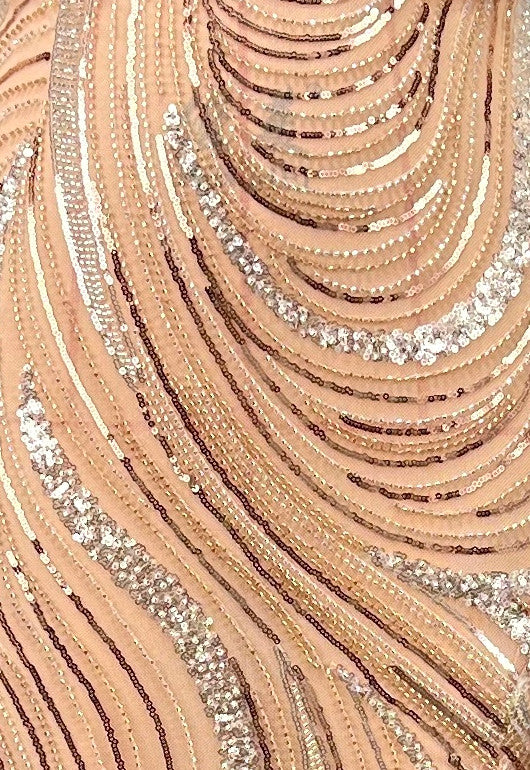 Draped Bardot Sequin Maxi Dress Peach