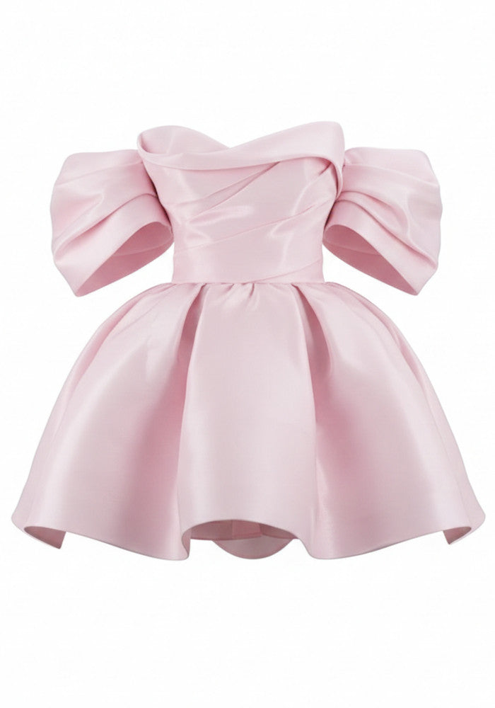 Draped Bardot Skater Dress Pink