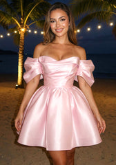 Draped Bardot Skater Dress Pink