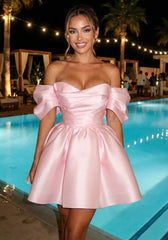 Draped Bardot Skater Dress Pink