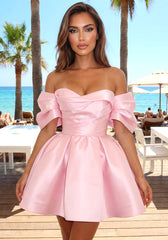 Draped Bardot Skater Dress Pink