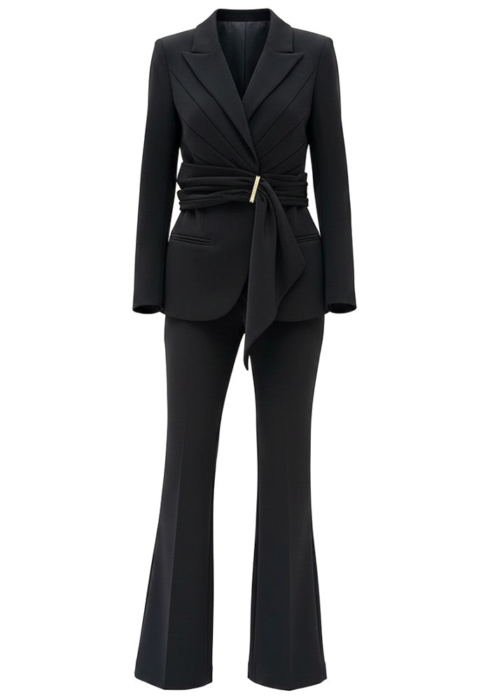 Draped Detail Suit Black