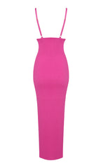 Draped Bustier Ribbed Midi Dress Hot Pink
