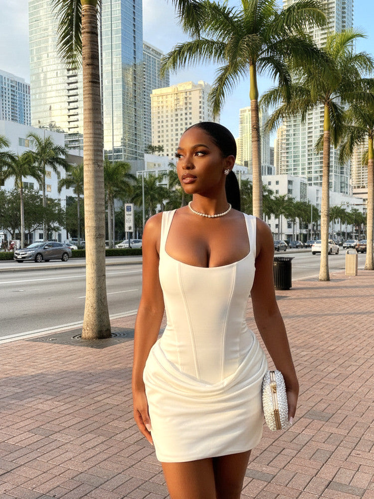 Draped Corset Dress White