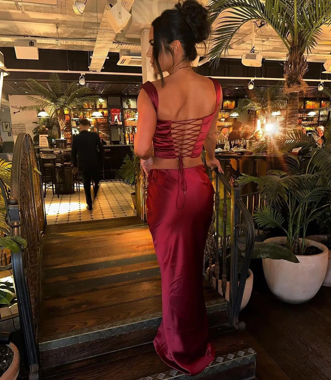 Draped Corset Two Piece Maxi Dress Red