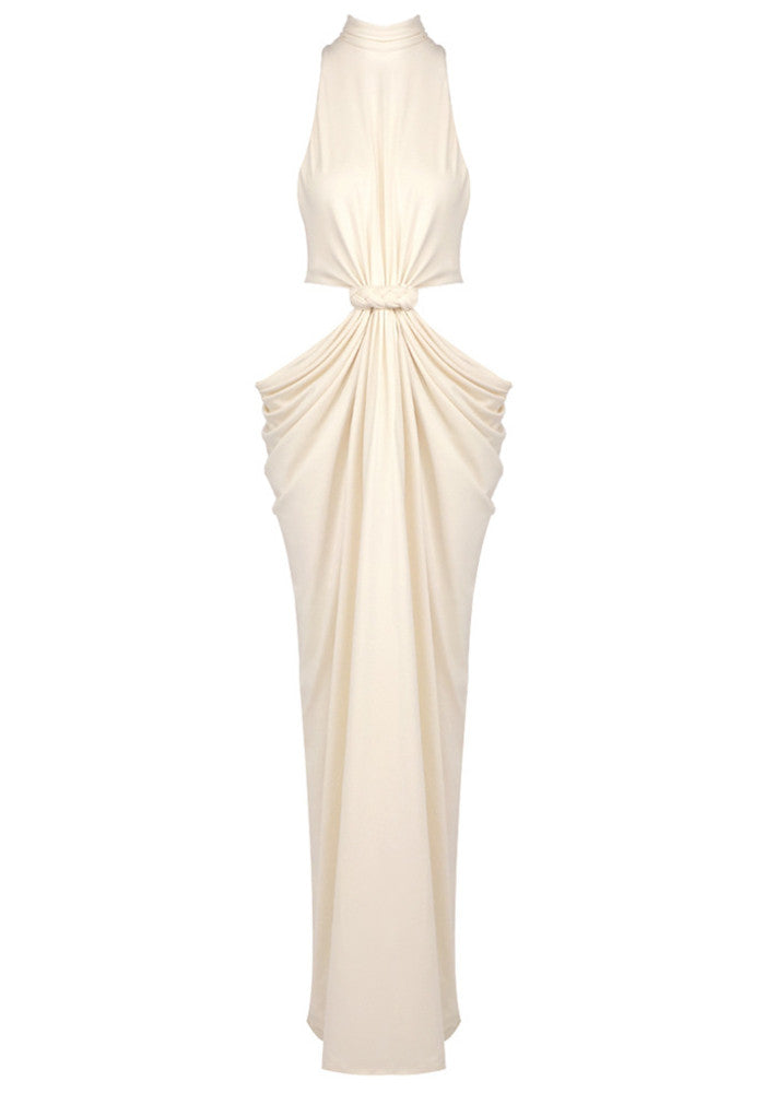 Draped Cut Out Detail Maxi Dress Ivory