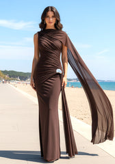 Draped Design Scarf Maxi Dress Brown