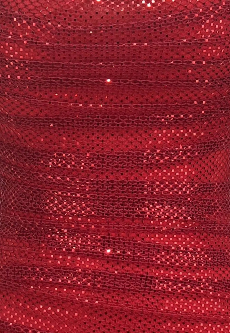 Draped Sparkly Feather Dress Red