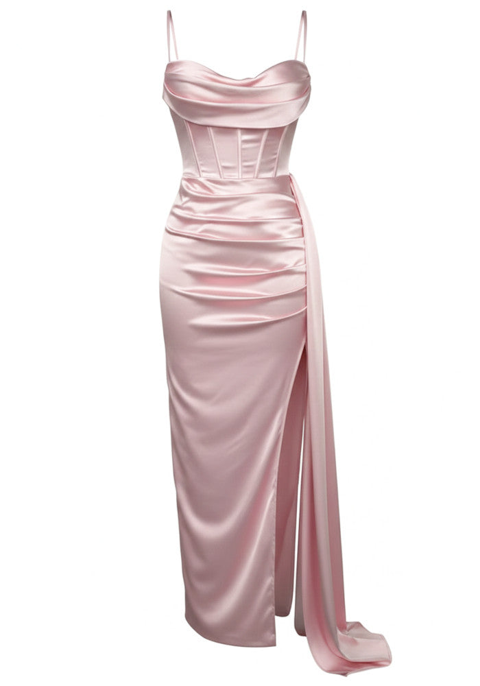 Draped Structured Maxi Dress Light Pink
