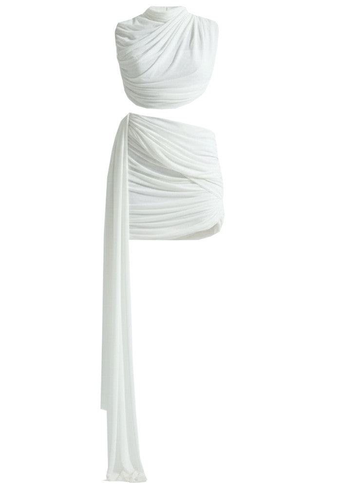 Draped Two Piece Dress White