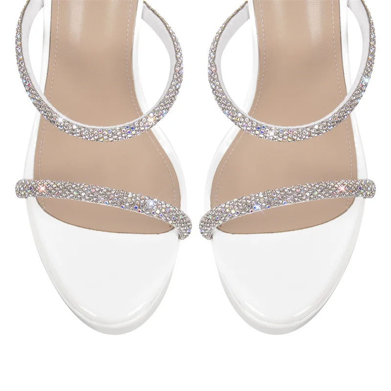 Big Size Straps Platform Rhinestones Open Toe Thin High Heel Sandals
