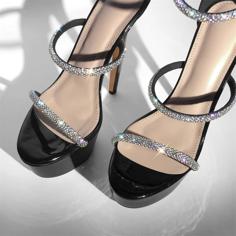 Big Size Straps Platform Rhinestones Open Toe Thin High Heel Sandals