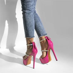 Big Size Straps Platform Rhinestones Open Toe Thin High Heel Sandals