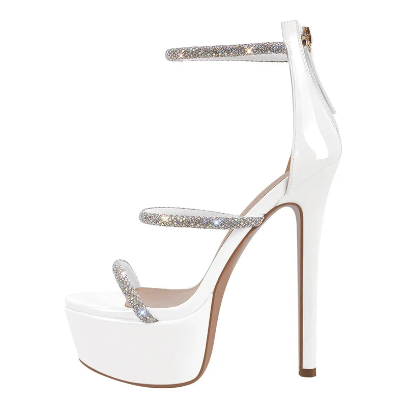 Big Size Straps Platform Rhinestones Open Toe Thin High Heel Sandals