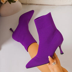 Elastic Sock Stiletto Slip-On Pointed Toe High-heeled Knitted Ankle Boots
