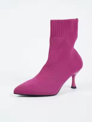 Elastic Sock Stiletto Slip-On Pointed Toe High-heeled Knitted Ankle Boots