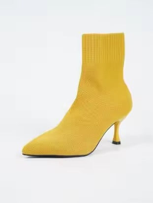 Elastic Sock Stiletto Slip-On Pointed Toe High-heeled Knitted Ankle Boots
